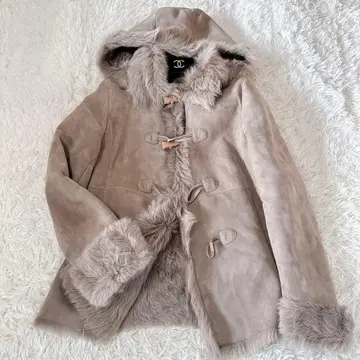 후드 부착 무스탕 코트 양가죽 L 사이즈 그레이지 더플 코트