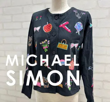 새상품급 MICHAEL SIMON 자수 가디건 블랙 코튼 100%