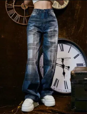 Darich 블록 체크 와이드 데님 팬츠 새상품 택 포함