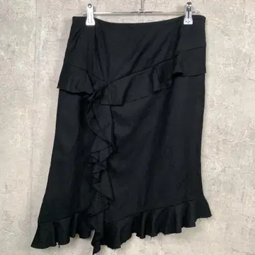 KETTY 미디 스커트 타이트 프릴 L 블랙 무지 일본제