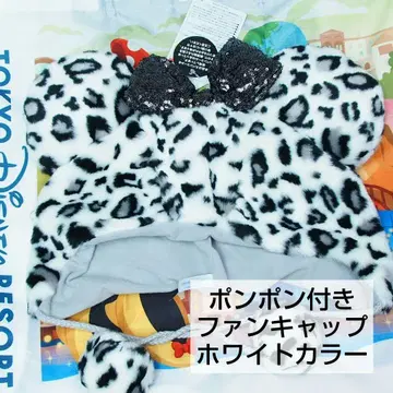 미니 미니 마우스 폼폼 포함 레오파드 무늬 팬캡 화이트