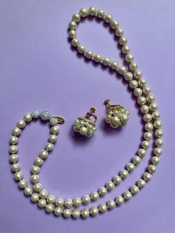 담수 펄 목걸이와 귀찌 세트