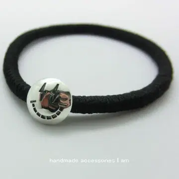 핸드메이드 번개 스마일 콘 블랙 머리끈 팔찌 실버925