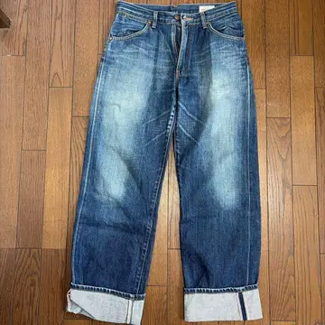 스트레이트 데님 다크 블루 롤업