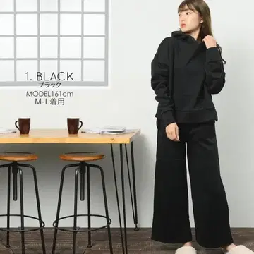 새상품 맨투맨 와이드 팬츠 후드티 상하의 세트 속기모 블랙 M~L