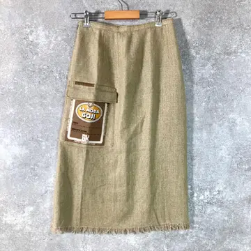 이타리야 타이트 스커트 롱 기장 카키 백 프린트 호랑이 비즈 린넨