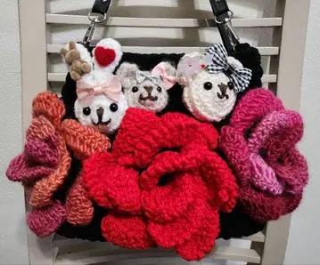 아미구루미 & 입체 장미 모티브 숄더백 미사주 포테치노 사에라