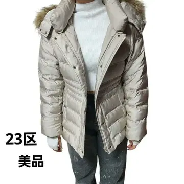 23구 베이지 다운 자켓 퍼 포함 후드 L