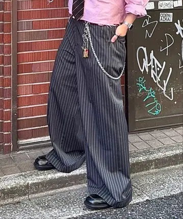 모듬 배기 롤업 와이드 팬츠