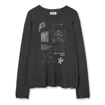 aeae 에이이이 다크 그레이 긴팔 티셔츠 그래픽 프린트