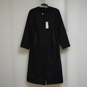 택 포함 새상품 블랙 롱 코트 펄 버튼 포함