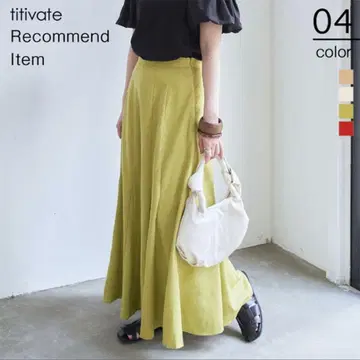 [ 새상품급 ] 티티베이트 린넨 혼방 플레어 롱 스커트 라이트 그린
