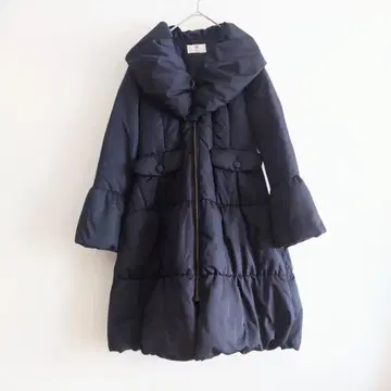 h 웅가로 롱 다운 코트 블랙 A라인 플레어 여배우 옷깃 퀼팅