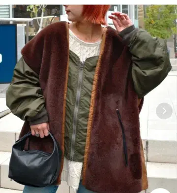 오버 사이즈 자켓 브라운 x 올리브 그린