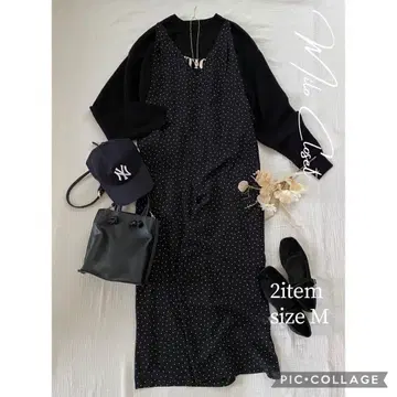 겨울 도트 멜빵 세트 여성용 의류 묶음 판매 셋업 코디 판매 깔끔한 M