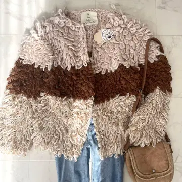 미사용 택 포함 시루무린 믹스 루프 얀 니트 자켓 브라운