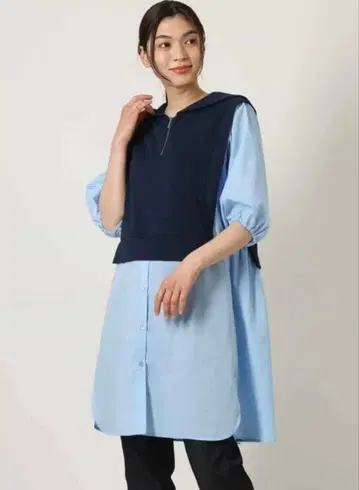 a.v.v 아 베 베 하프 지퍼 도킹 튜닉 블루 M