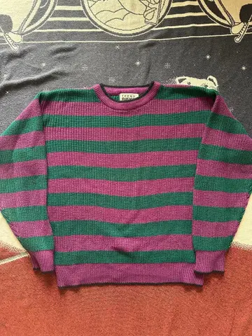 80s 90s TREND BASICS 아크릴 보더 니트 짧은 기장 사이키