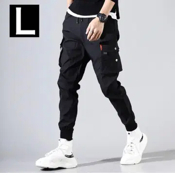 카고 팬츠 블랙 스트릿 워크 팬츠 남성용 한국 L 사이즈 1