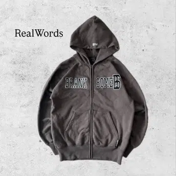 RealWords 자수 로고 지퍼 후드티 브라운 빅 사이즈 XL