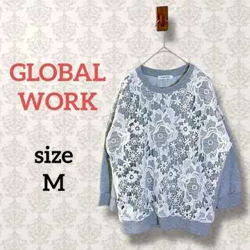 글로벌 워크 [ M ] 꽃무늬 레이스 맨투맨 그레이 긴팔 풀오버 크루넥