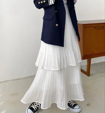당일 배송! callautia 플리츠 캉캉 스커트 화이트