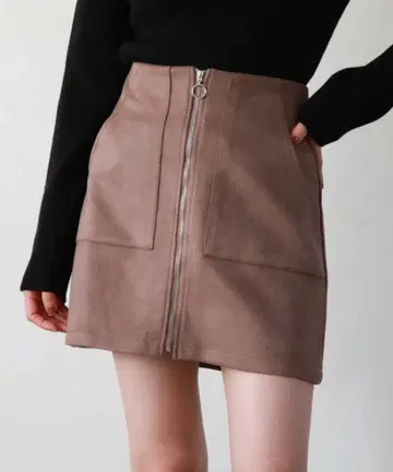 archives 프론트 zip 스웨이드 사다리꼴 미니 스커트