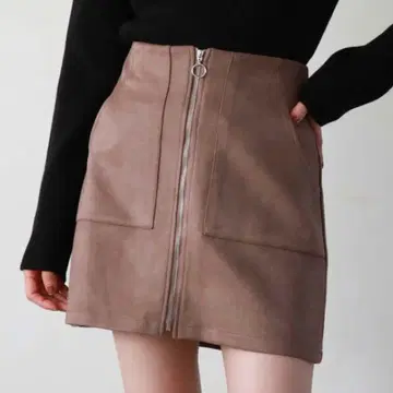 archives 프론트 zip 스웨이드 사다리꼴 미니 스커트