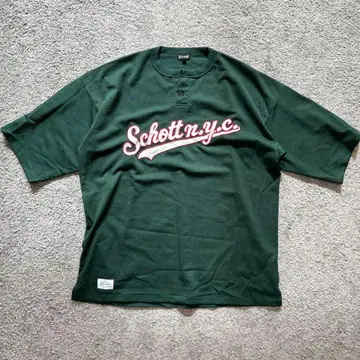 Schott 메쉬 T셔츠 다크 그린 샷 베이스볼 셔츠