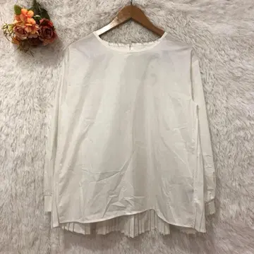 통베 뒤 시엘 백 플리츠 블라우스 코튼 상의 긴팔 화이트