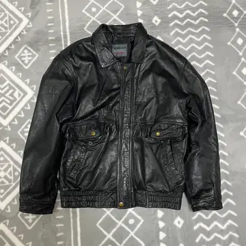 [ 레어 ] 소가죽 가죽 자켓 L 사이즈 뒷면 퀼팅 충전솜 블랙