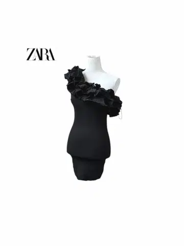 # ZARA 자라 프릴 원숄더 미니 원피스 리브 니트 블랙 S