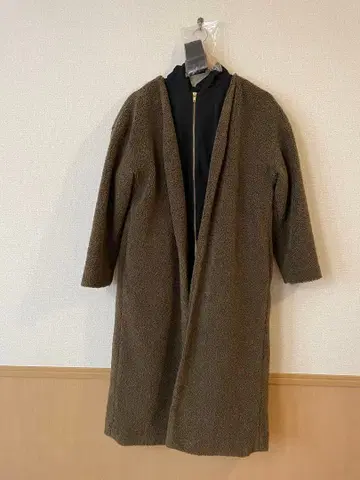 보와 코트 노카라 코트 브라운 카키