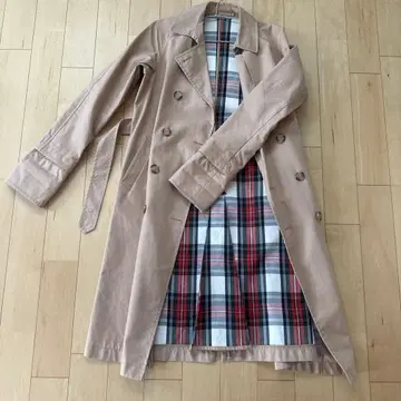 유니클로 x JW ANDERSON 베이지 트렌치코트 체크 무늬