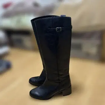 통 넓은 롱 부츠 블랙 천연 가죽