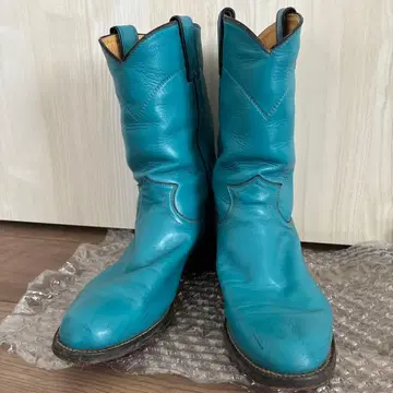 스카이블루 가죽 부츠 터콰이즈