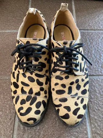 레오파드 무늬 레이스업 플랫슈즈 옥스퍼드 S 사이즈