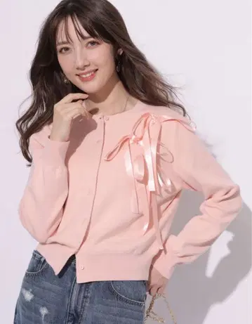 [미사용 새상품] 아푸와이저 리셰 아지메 리본 가디건 풀오버 핑크