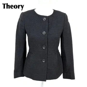 [ 새상품급 ] Theory 알파카 노카라 자켓 2 블랙 트위드