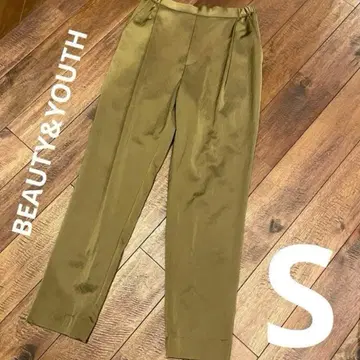 새상품급 BEAUTY&YOUTH 새틴 테이퍼드 팬츠 올리브 S