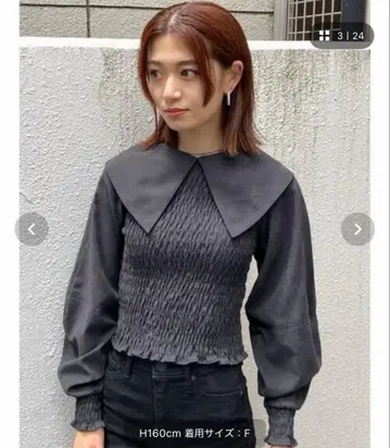 EMODA 빅 칼라 블라우스 다크 그레이