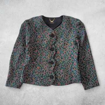 울 올 패턴 노카라 자켓 페이즐리풍 M 쇼와 레트로 구제 의류 개성적