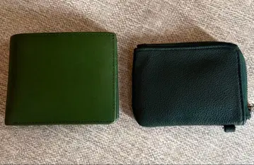 2개 세트 그린 컬러 가죽 접이식 지갑