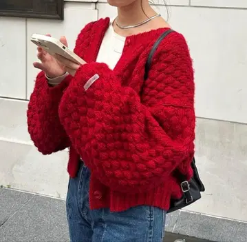 [ mystic ] 포코포코 니트 가디건 레드 미사용 새상품