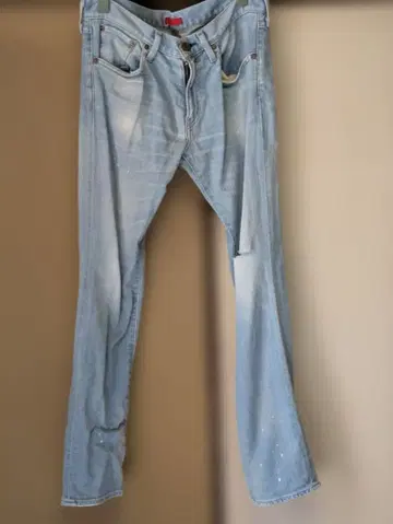 레드카드 라이트 블루 데미지 페인트 데님 팬츠 31인치