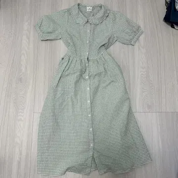 merrylenny 그린 체크 반팔 셔츠 원피스