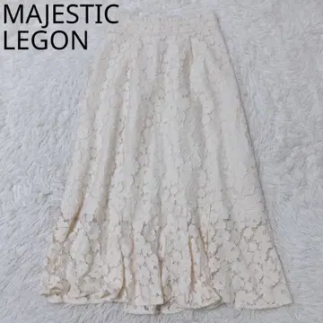 마제스틱 레곤 스커트 꽃무늬 레이스 플레어 허리밴딩 베이지