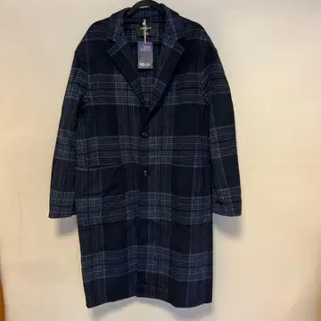 네이비 체크 무늬 체스터 코트 XXXL
