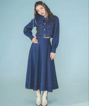 REDYAZEL 데님라이크 자켓 & 플레어 스커트 셋업