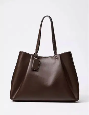 ZARA 턱인 토트백 브라운